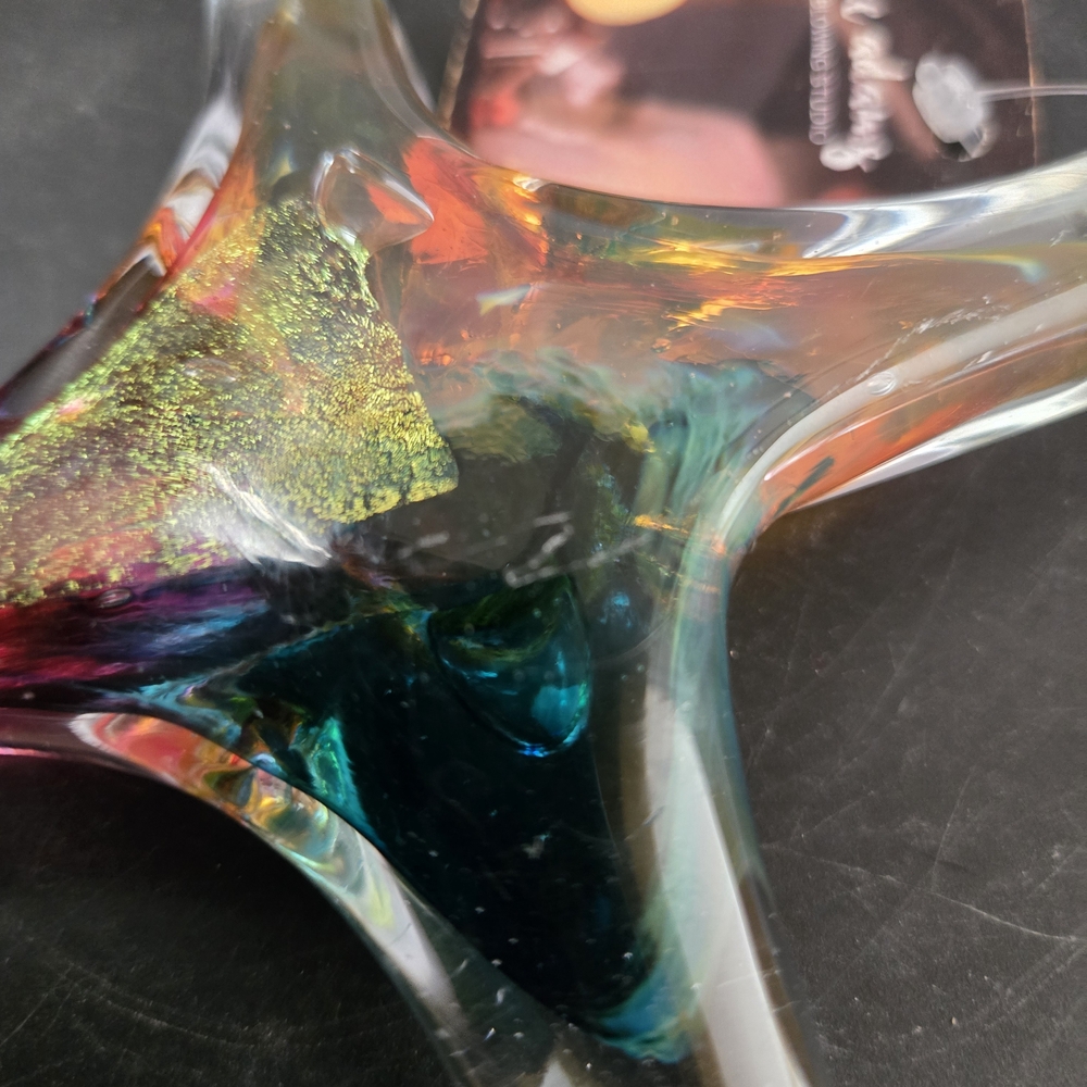 Like Adams Handcrafted Hand Blown Glass Art Cross with Multicolor Dichroic Glass - Picture 5 of 7